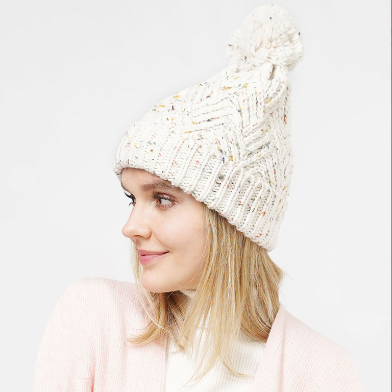 Blue Suede Confetti Knit Pom Pom Beanie Hat