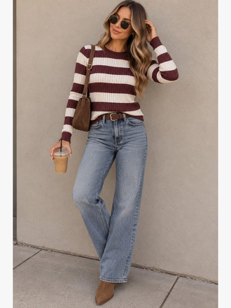 Timing Stripe Cable Knit Sweater