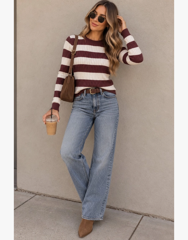 Timing Stripe Cable Knit Sweater