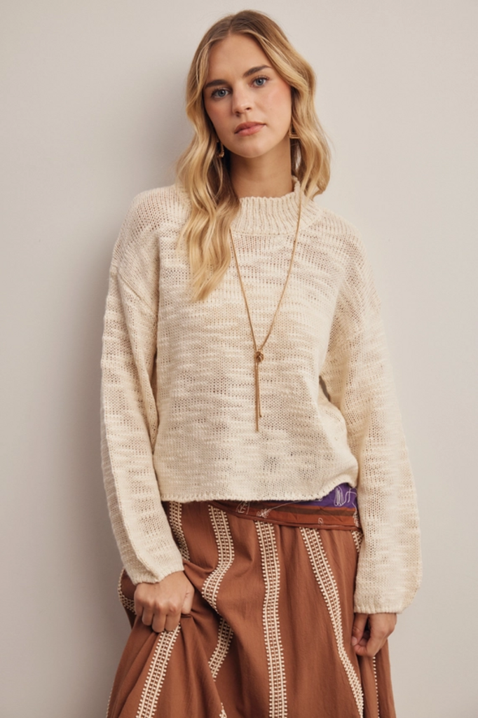 Forte Mock Neck Marled Knit Sweater