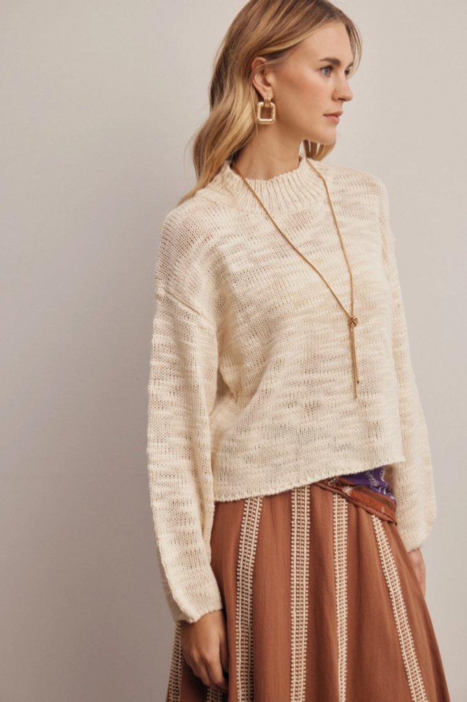 Forte Mock Neck Marled Knit Sweater