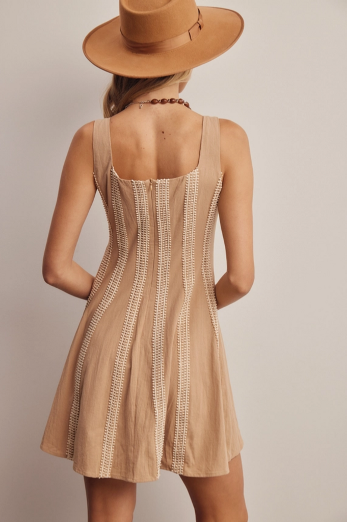 Forte Embroidered Stripe Fit & Flare Mini Dress