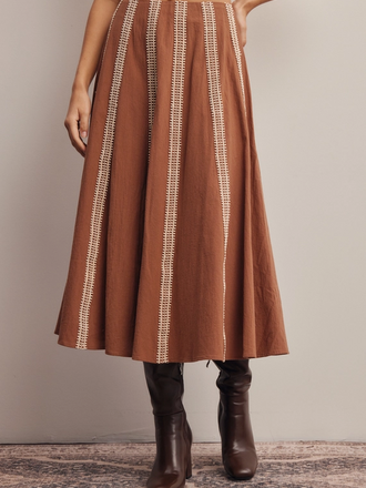 Forte Embroidered Stripe Midi Skirt