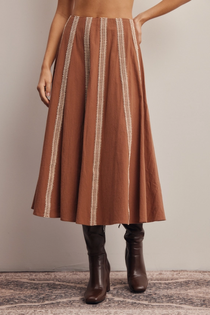 Forte Embroidered Stripe Midi Skirt