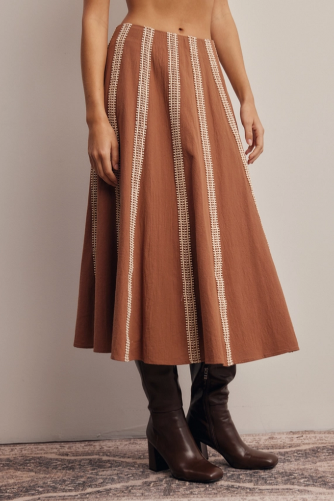 Forte Embroidered Stripe Midi Skirt
