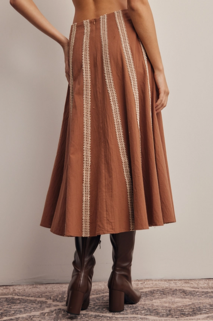 Forte Embroidered Stripe Midi Skirt