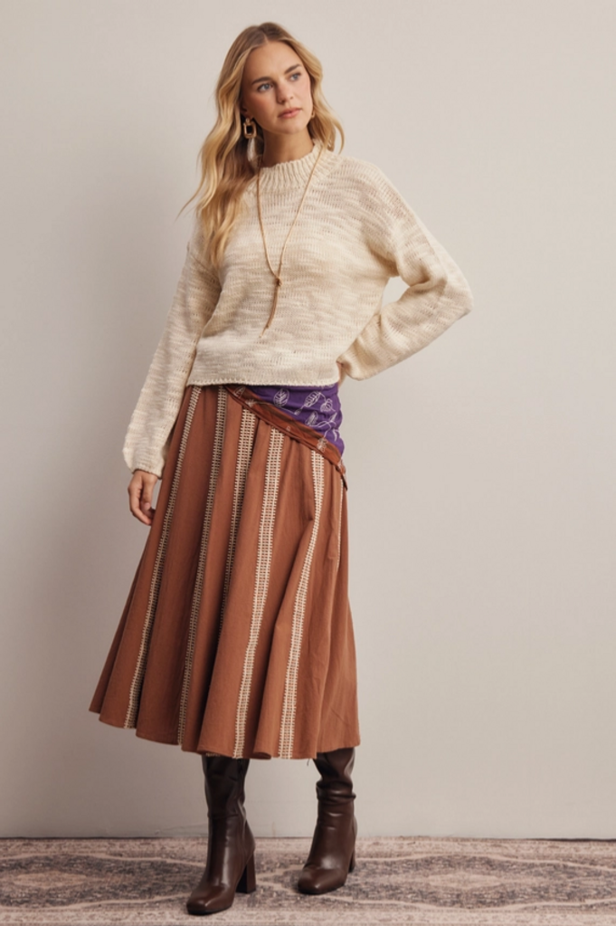 Forte Embroidered Stripe Midi Skirt