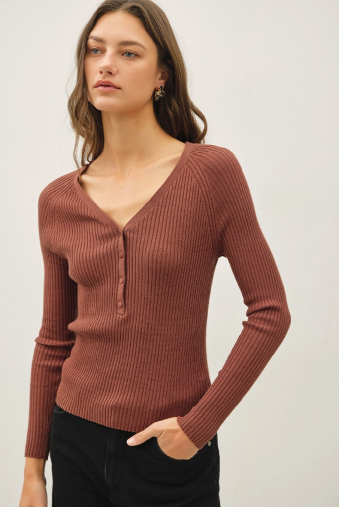 Be Cool Ask another question Henley V-Neck Long Sleeve Ribbed Sweater