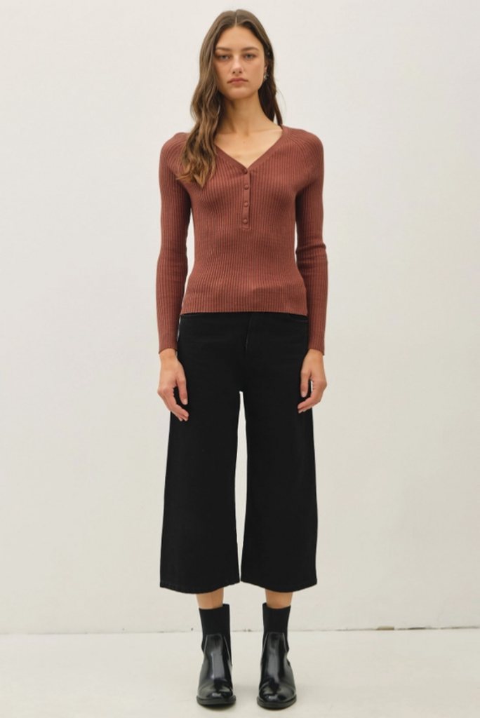 Be Cool Ask another question Henley V-Neck Long Sleeve Ribbed Sweater