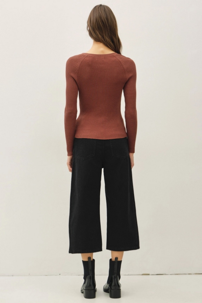 Be Cool Ask another question Henley V-Neck Long Sleeve Ribbed Sweater