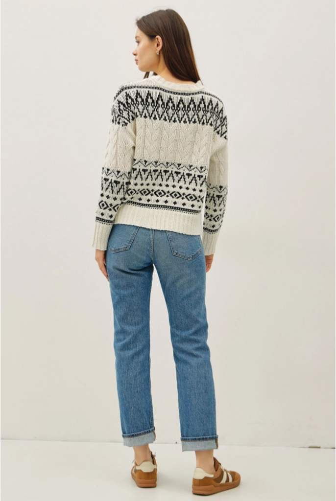Be Cool Fair Isle Cable Knit Crewneck Sweater