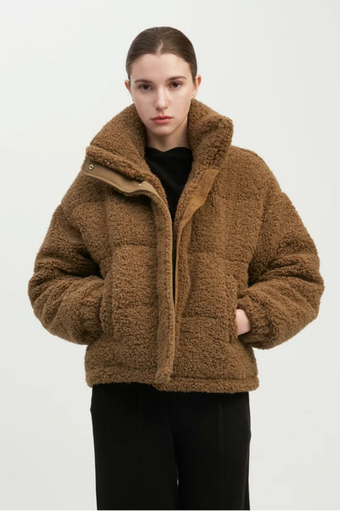 Common Knit Teddy Bouclé Puffer Jacket ONE SIZE