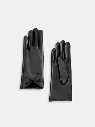 Common Knit Bow Detail Leather Gloves