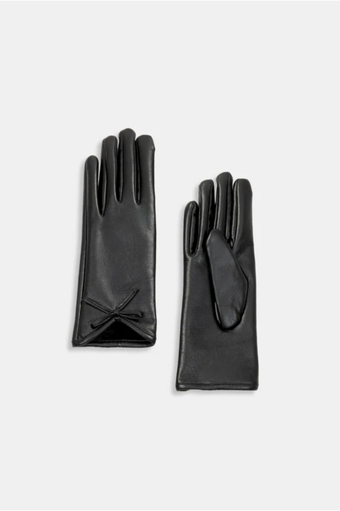 Common Knit Bow Detail Leather Gloves