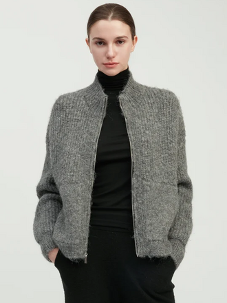 Common Knit Alpaca Bomber Zip Cardigan ONE SIZE