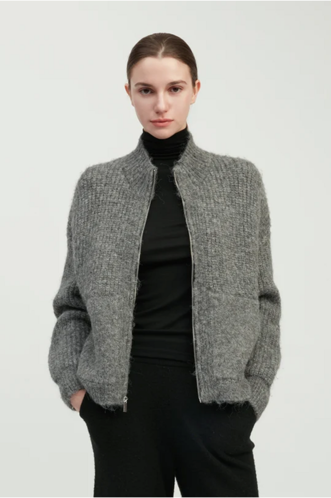 Common Knit Alpaca Bomber Zip Cardigan ONE SIZE