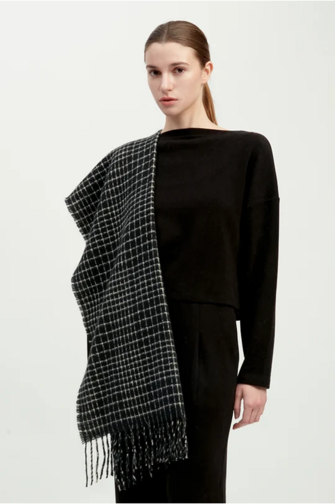 Common Knit Textured Tweed Check Scarf
