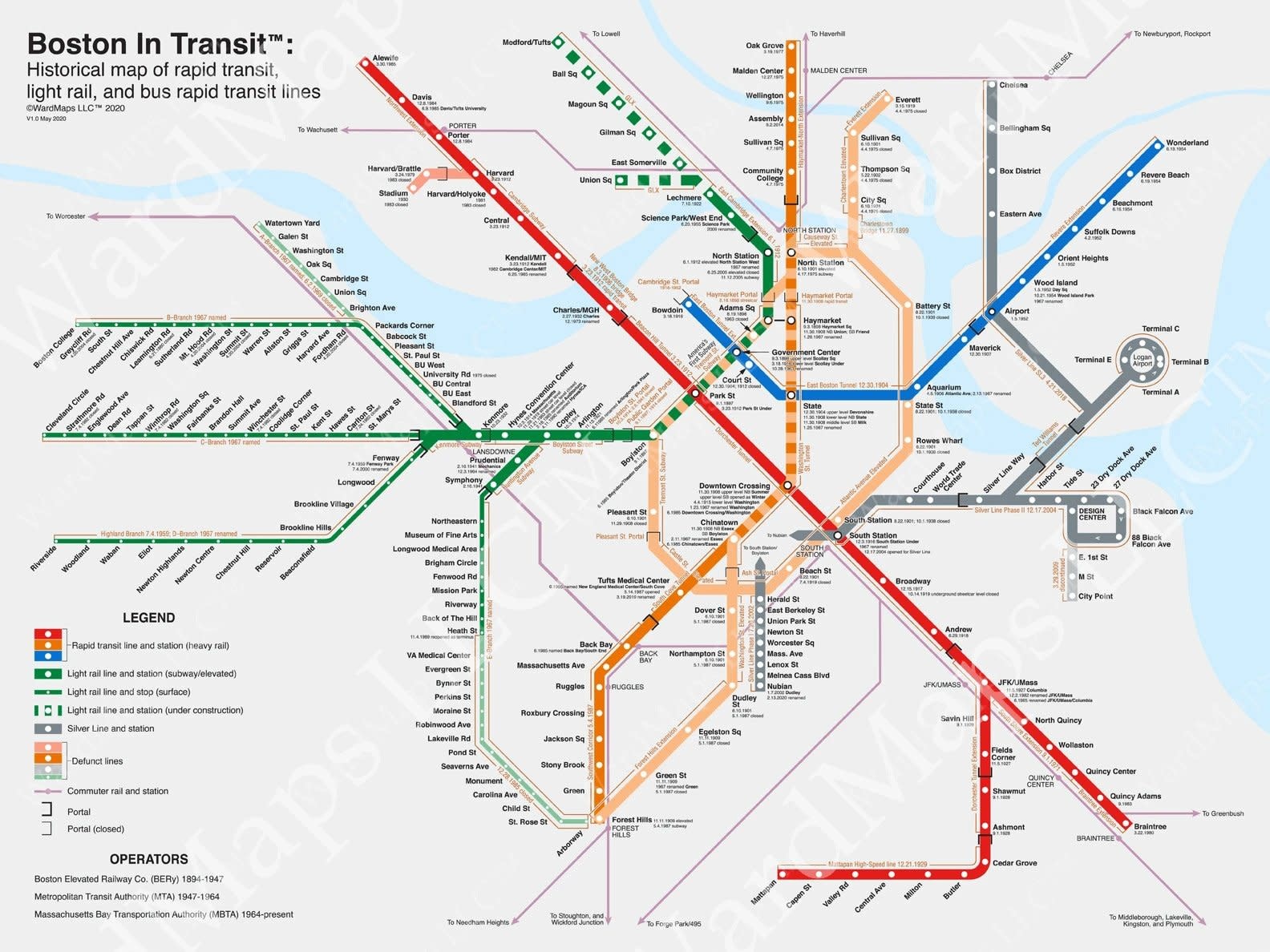 Boston in Transit - The Map! Historial Boston MBTA Transit Map ...