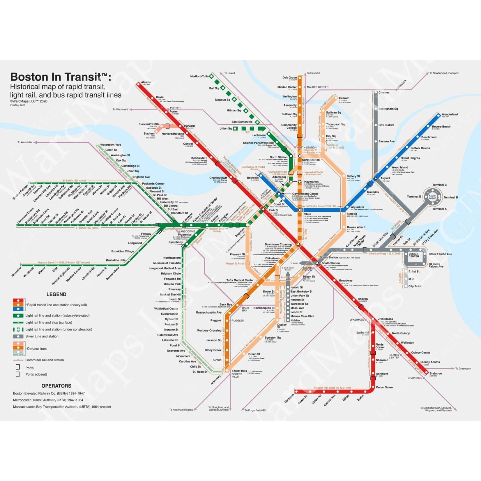 MBTA - Ward Maps Boston in Transit - The Map!  Historial Boston MBTA Transit Map