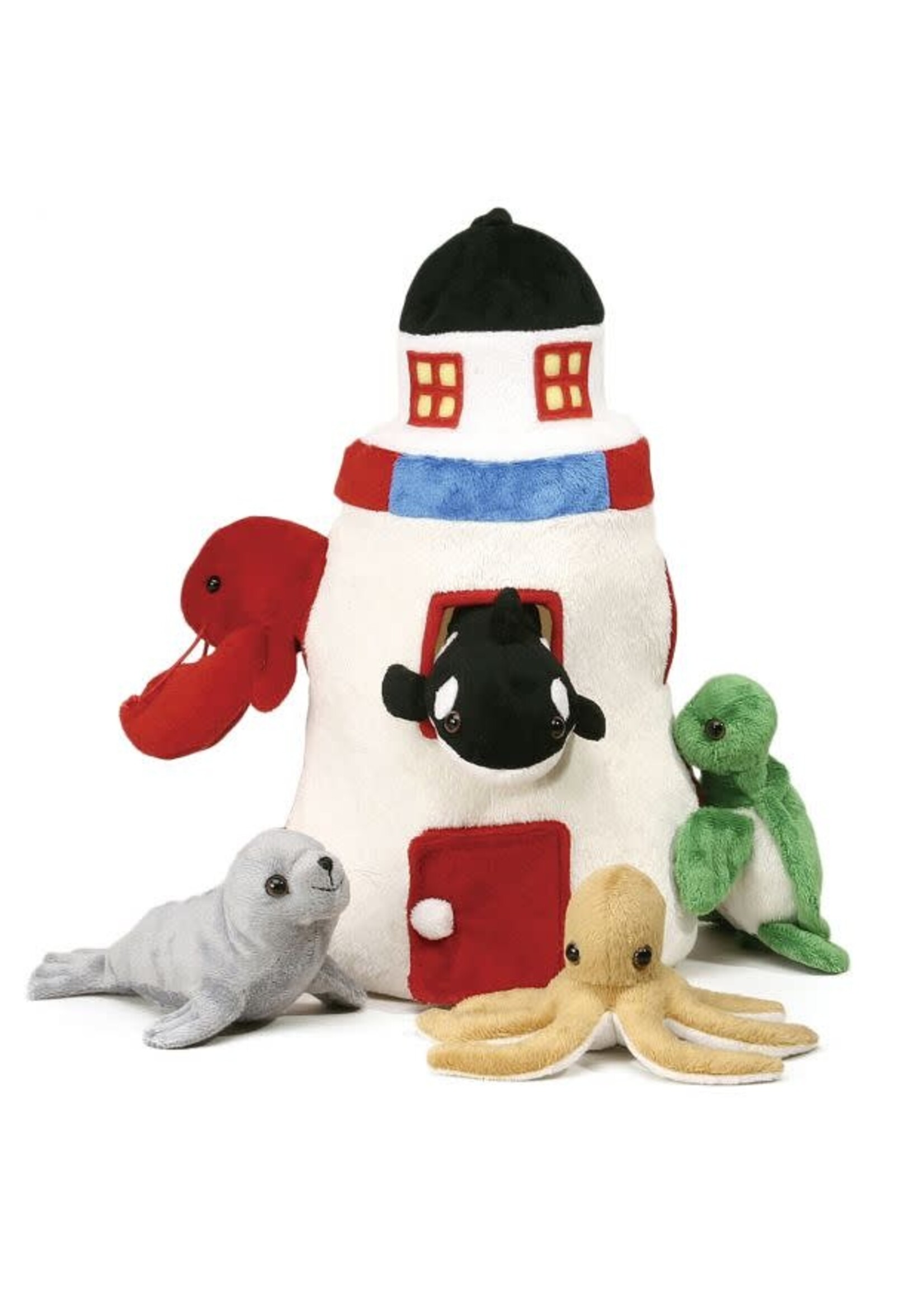 12" Lighthouse with lobster & friends