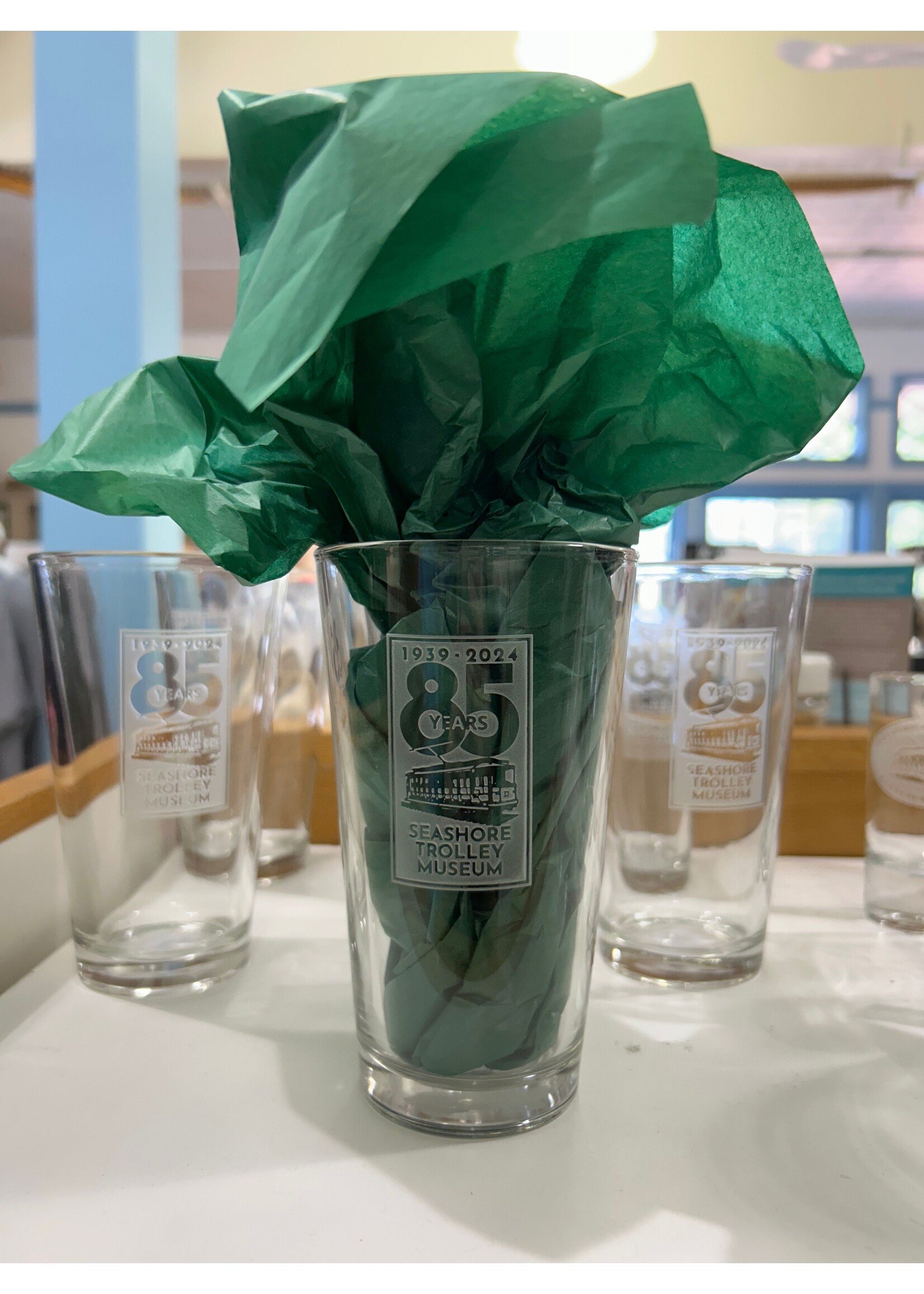 85th Anniversary Etched 16 oz Clear Pint Glass