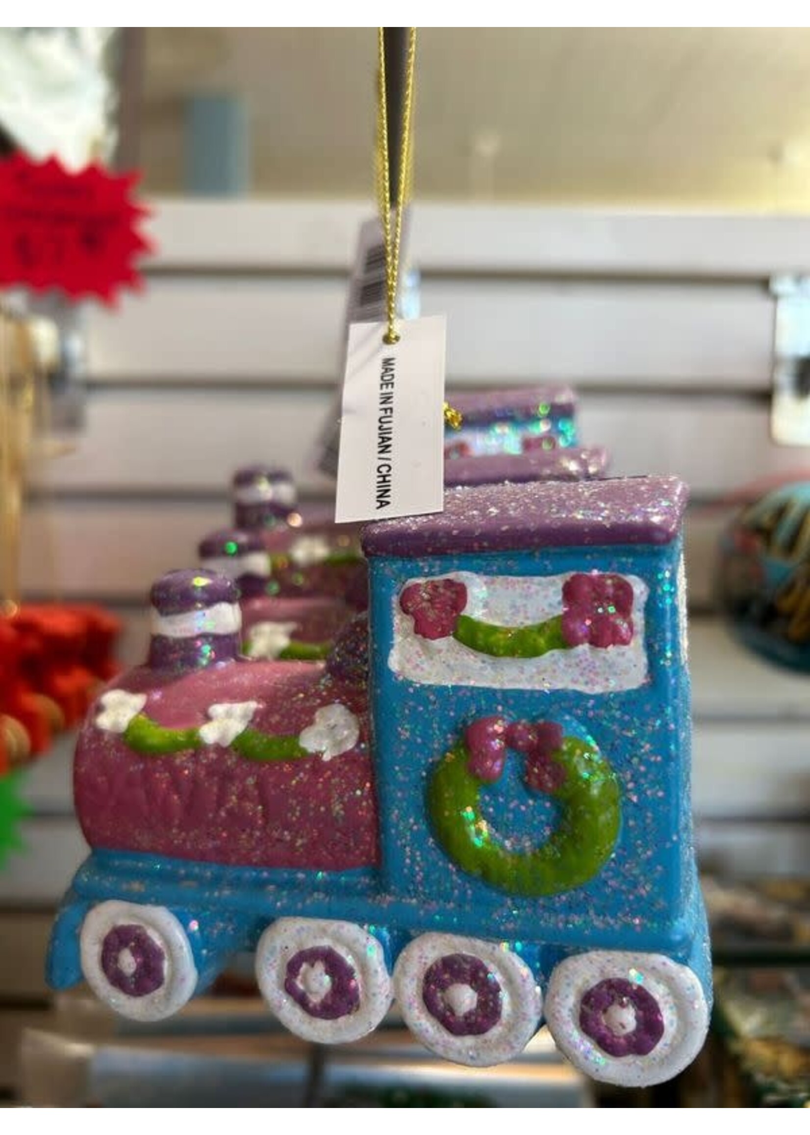 Pink and Blue Glitter Train ornament