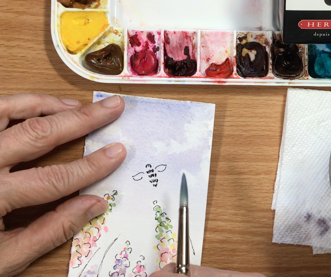 Add some ink to your watercolour lupines !