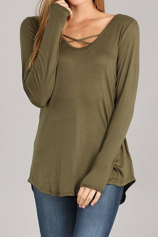 Long Sleeve Criss Cross Top - Amber Marie and Company