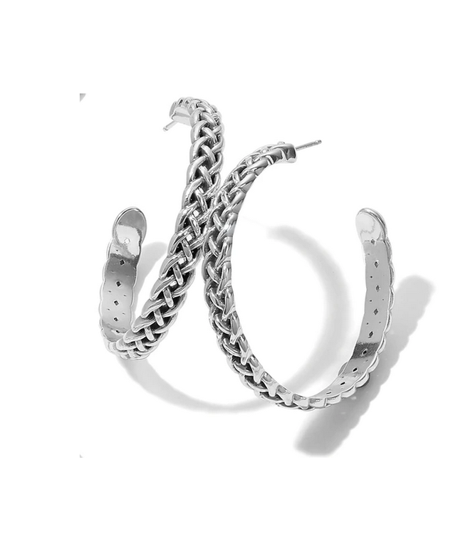 BRIGHTON Interlok Braid Large Hoop Earrings Silver