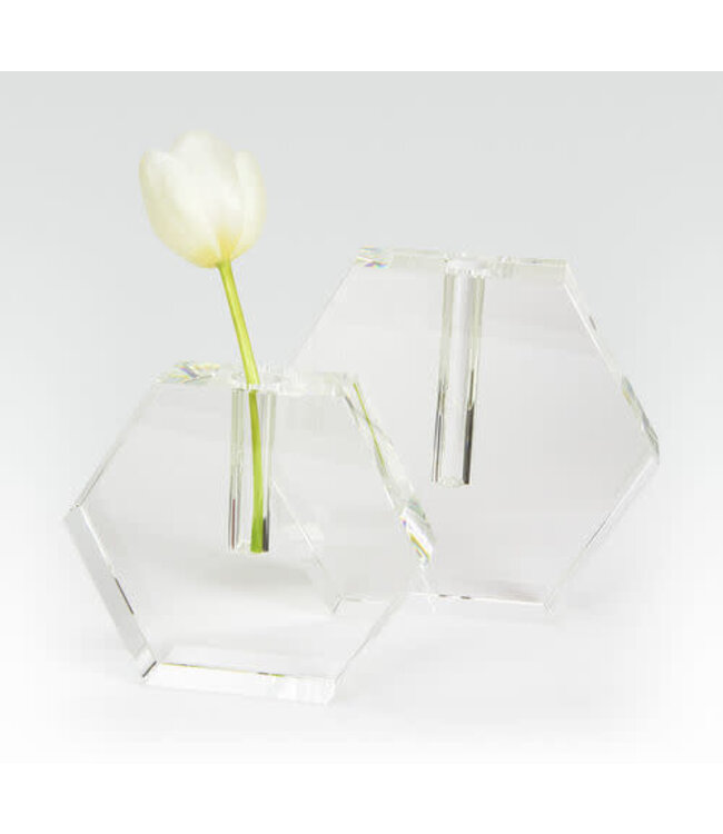 TIZO Crystal Glass Bud Vase - Hex Flat- Lg