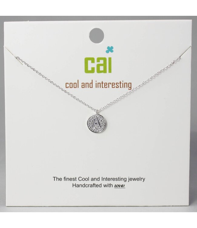 Silver Micro Pave CZ Dics Initial Necklace