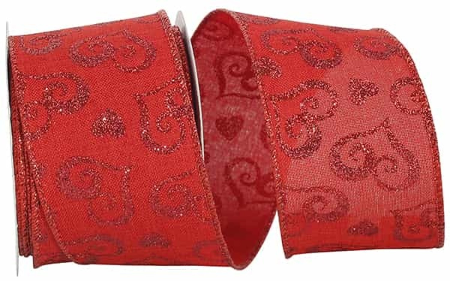 Linen Heart Swirls Wired Edge, Red, Ribbon 2-1/2 Inch, 10 Yards - Amber  Marie and Company