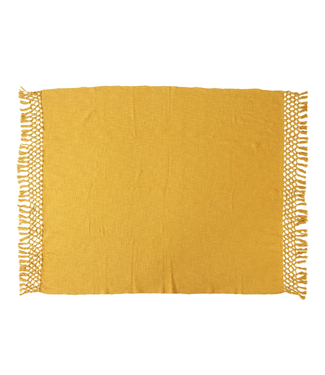 Woven Cotton Throw with Crochet and Fringe