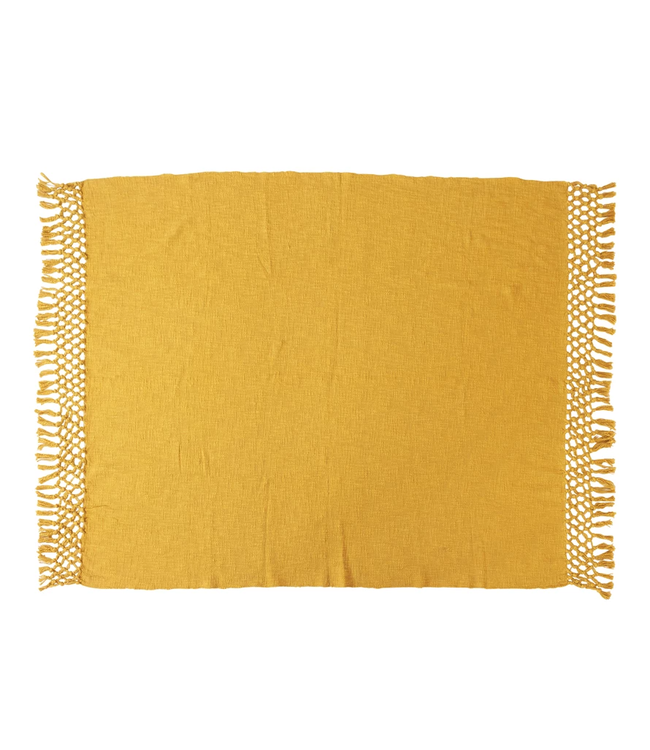 Woven Cotton Throw with Crochet and Fringe