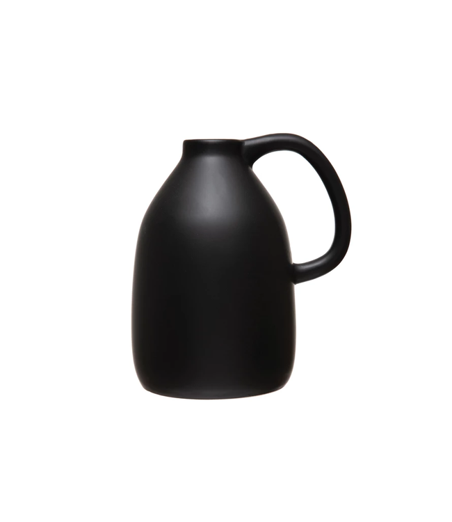 Ceramic Vase with Handle, Matte Black
