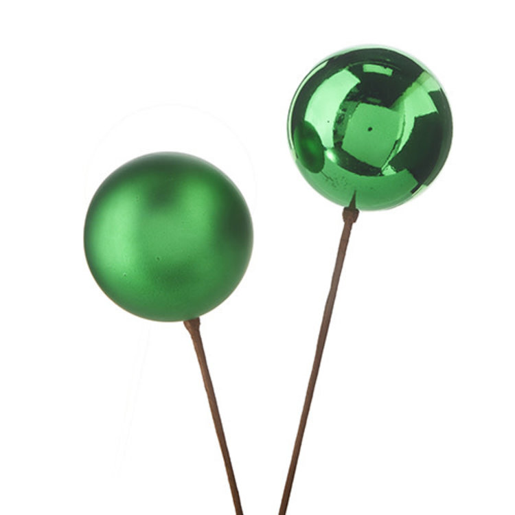 12" Green Ball Ornament Pick Amber Marie and Company