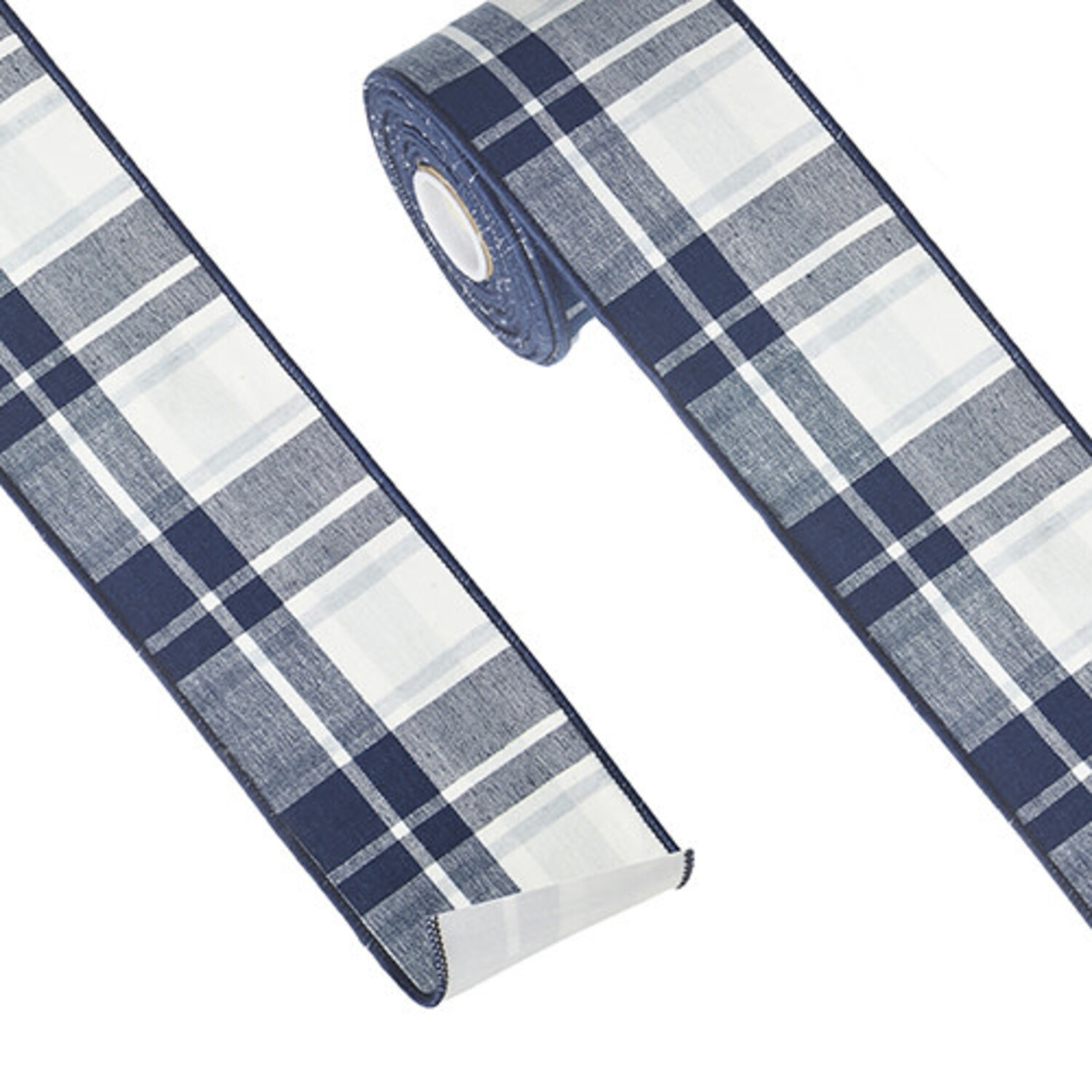 4 X 10 Yds Blue and White Plaid Wired Ribbon - Amber Marie and Company