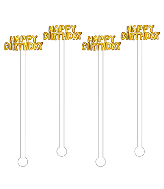 Happy Birthday Gold Helium Balloons Acrylic Stir Sticks