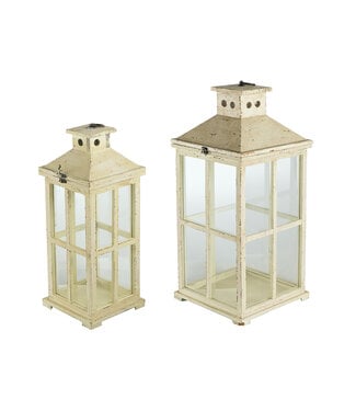 Weathered White Finish Candle Lantern