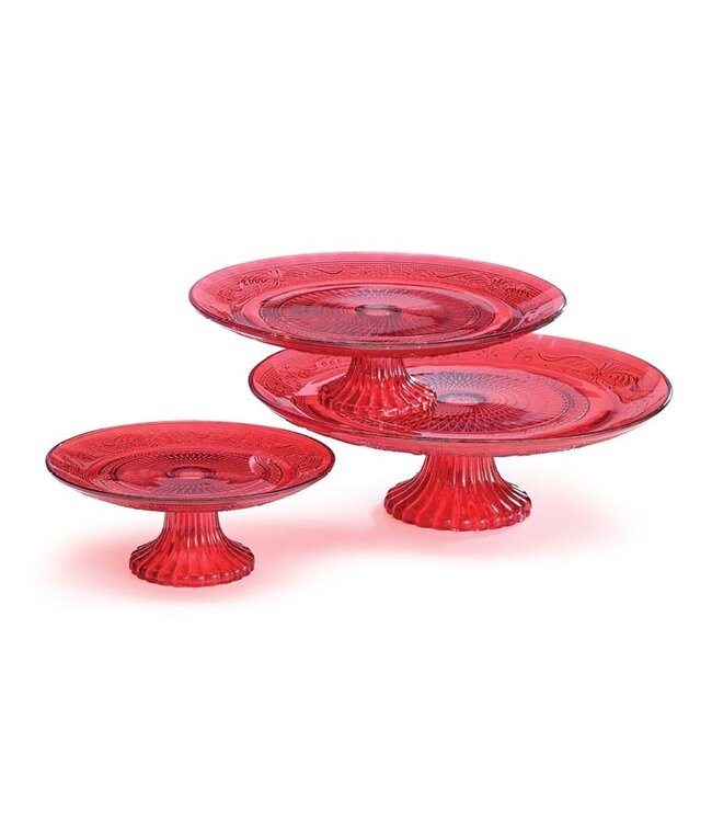 Red Glass Cake Plate