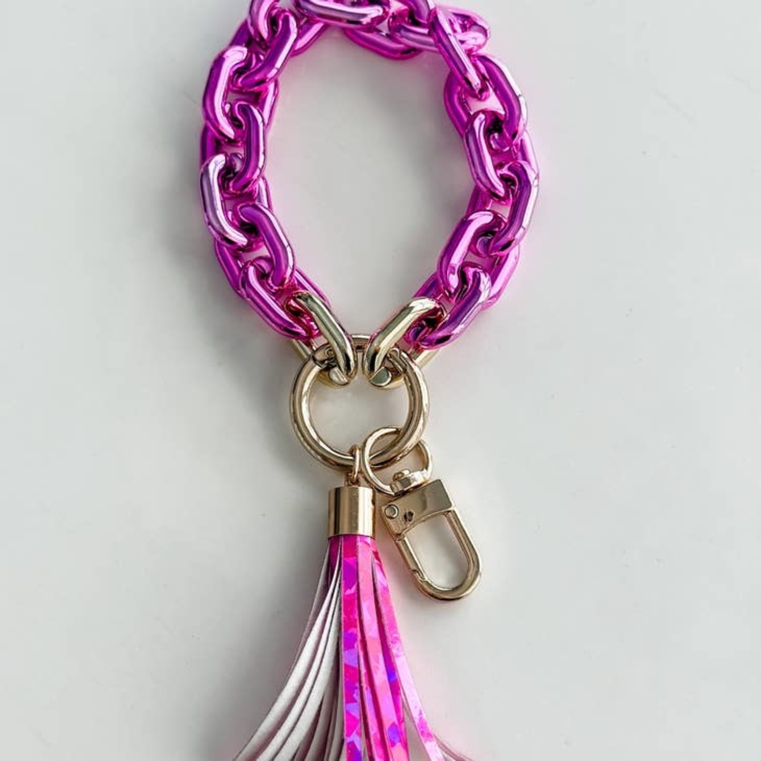 Leather Bracelet Key Ring Bangle Keyring, Tassel Ring Key Ring Keychain  Wristlet for Women Girls, Pink
