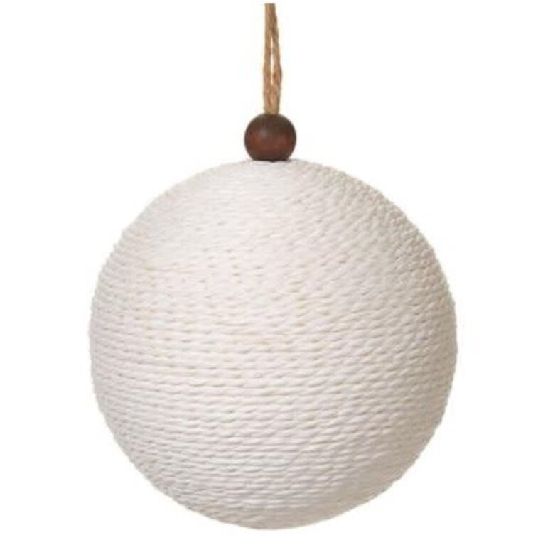 6" Jute Ball Ornament White Amber Marie and Company