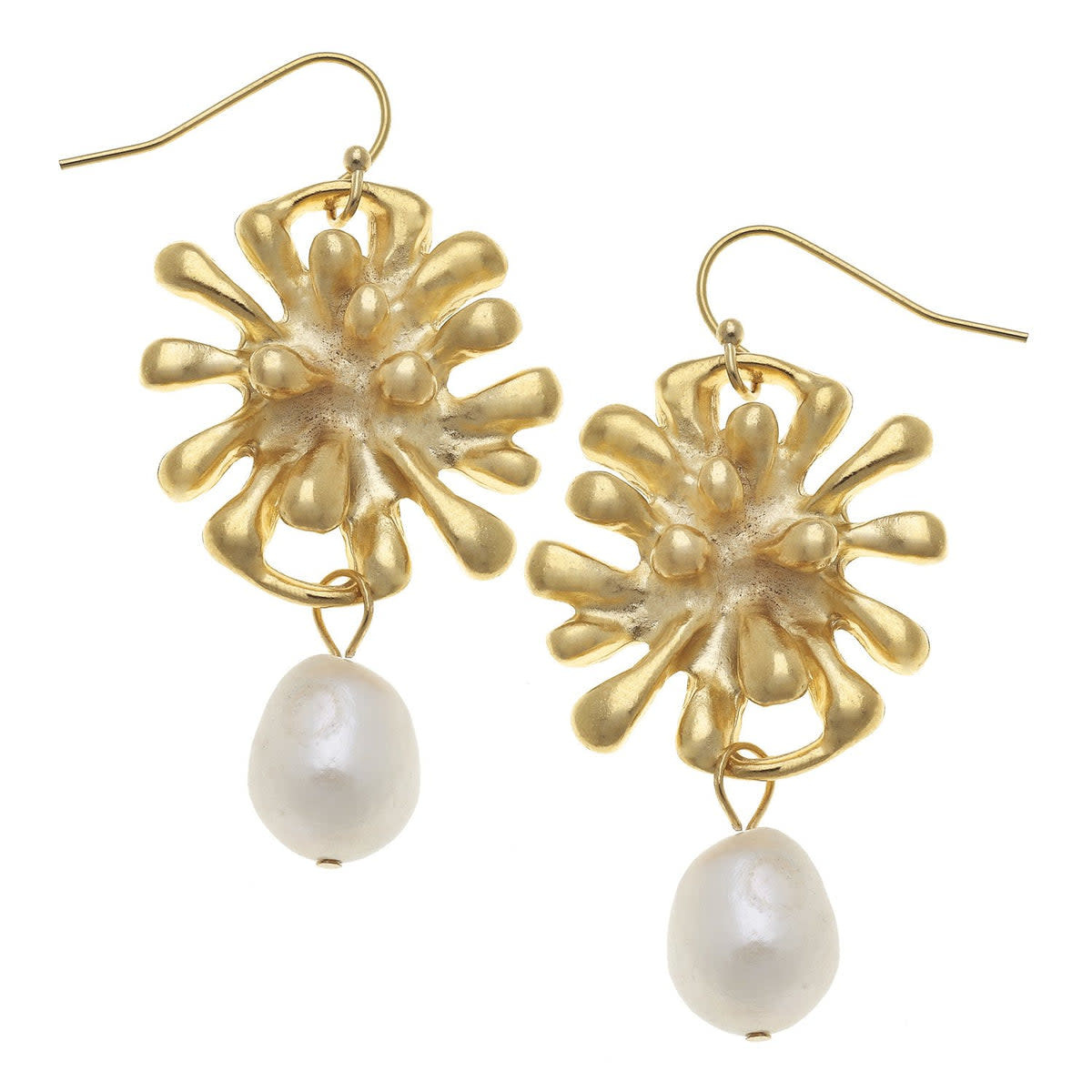 SUSAN SHAW Gold Starburst and Genuine Freshwater Pearl Earrings - Amber ...