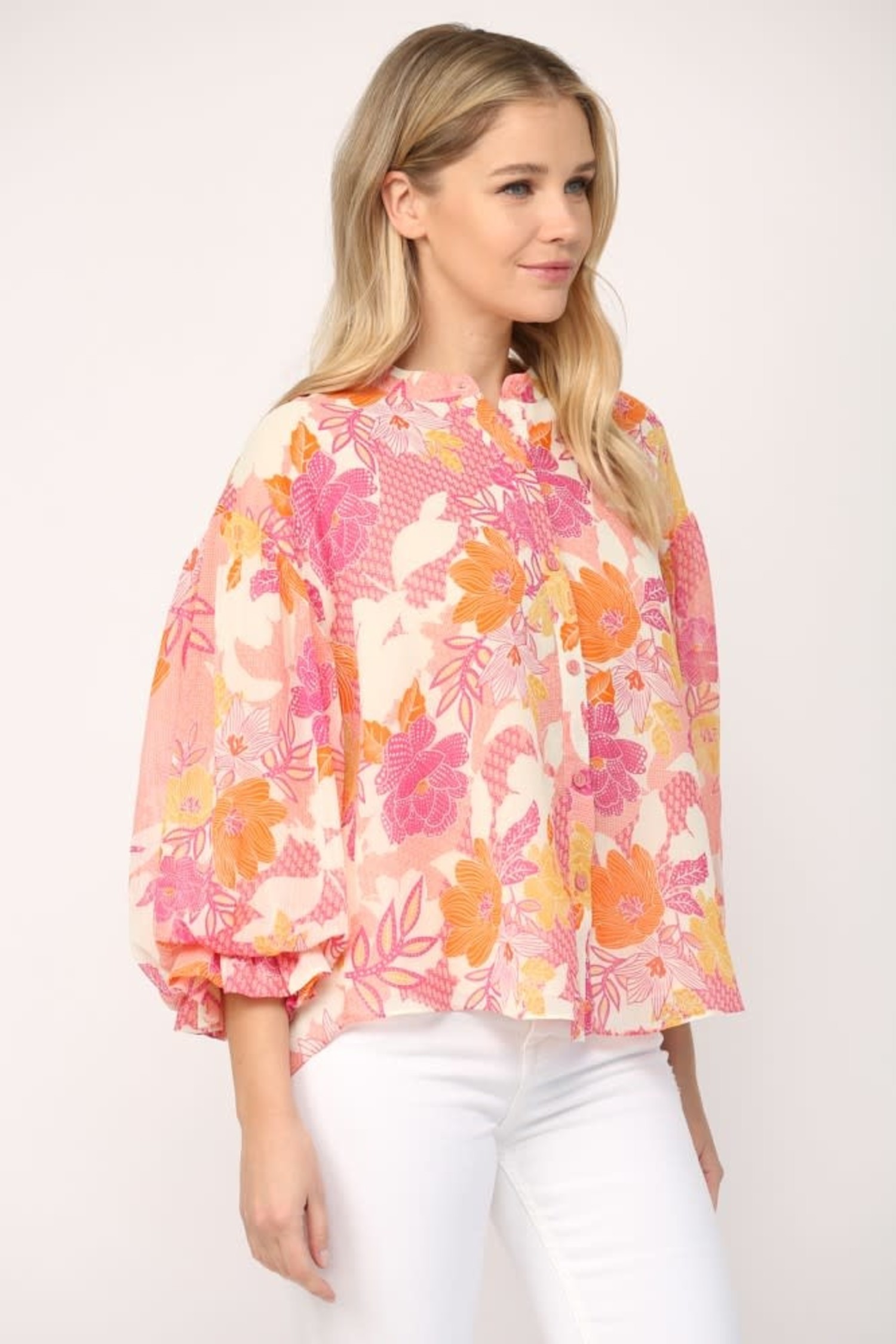 Eloise Floral Print 3/4 Balloon Sleeve Blouse