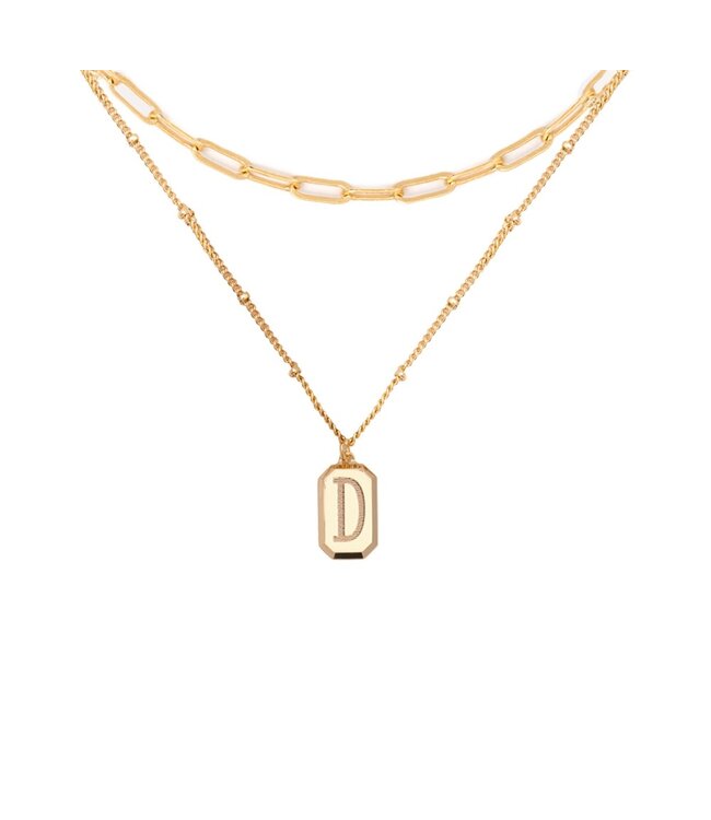 Gold Layering Tag Initial Necklace