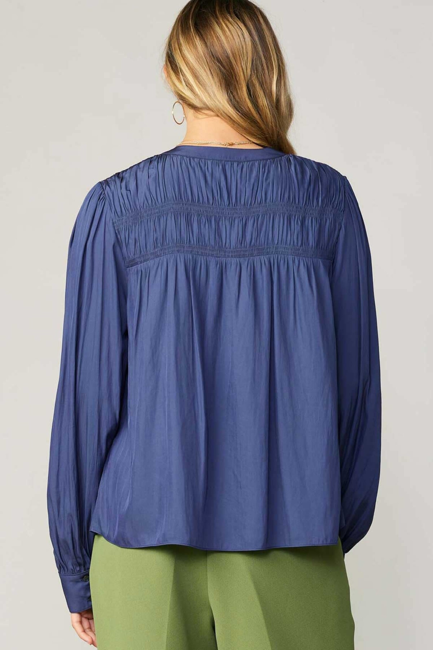 Stella Button Down Blouse W/Smocking and Back Yoke