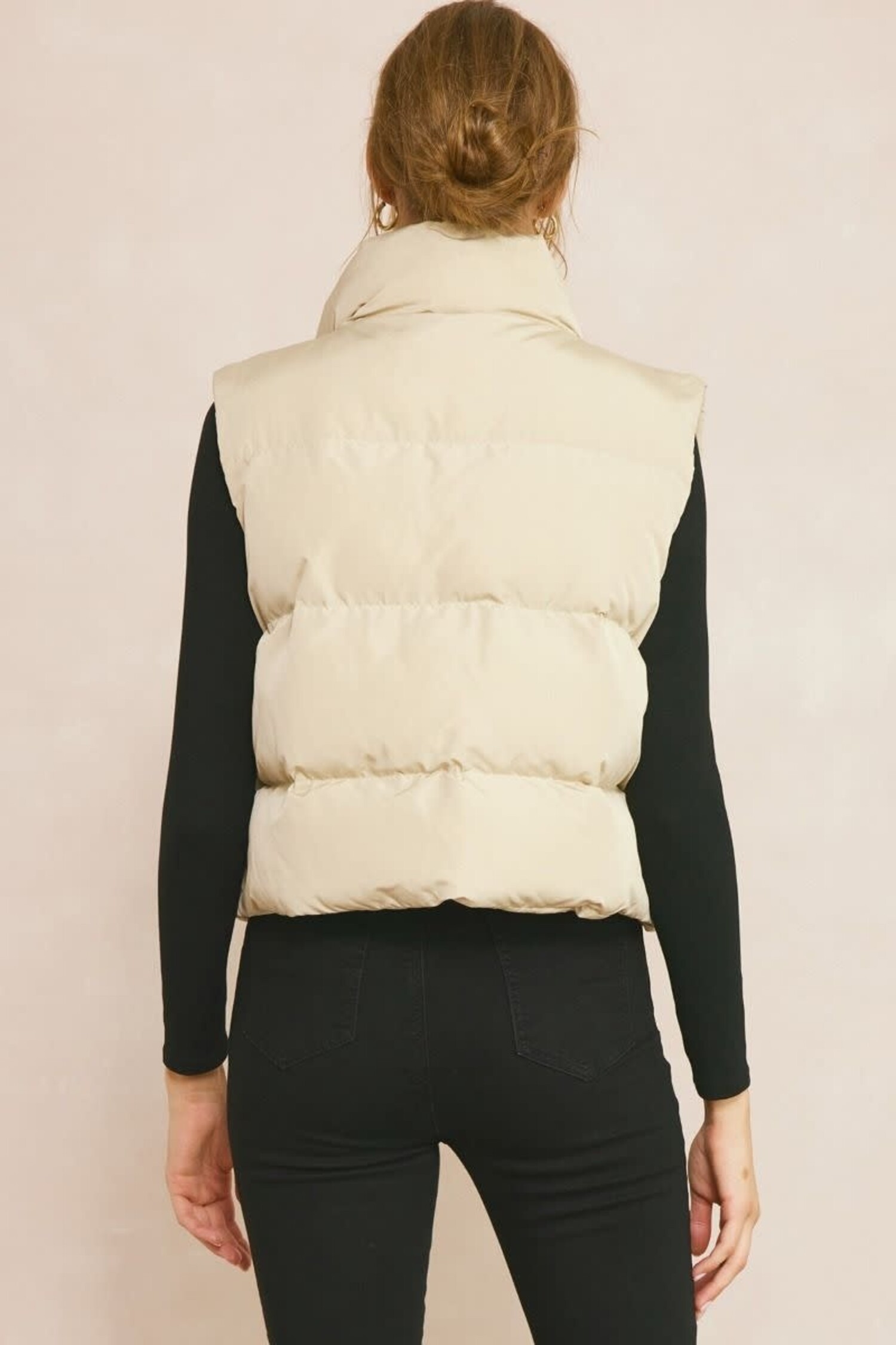 Cropped Puffer Vest - Chocolate