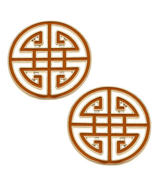 Aria Game Day Greek Keys Enamel Stud Earrings In Orange