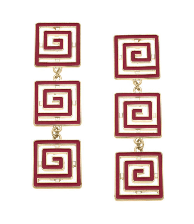 Gretchen Game Day Greek Keys Linked Enamel Earrings In Crimson