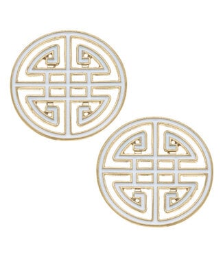 Aria Game Day Greek Keys Enamel Stud Earrings In White